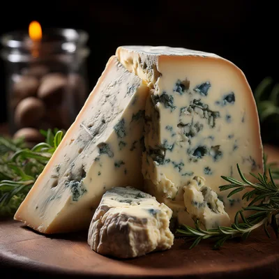 Wedge Of Blue Cheese On Wooden Board