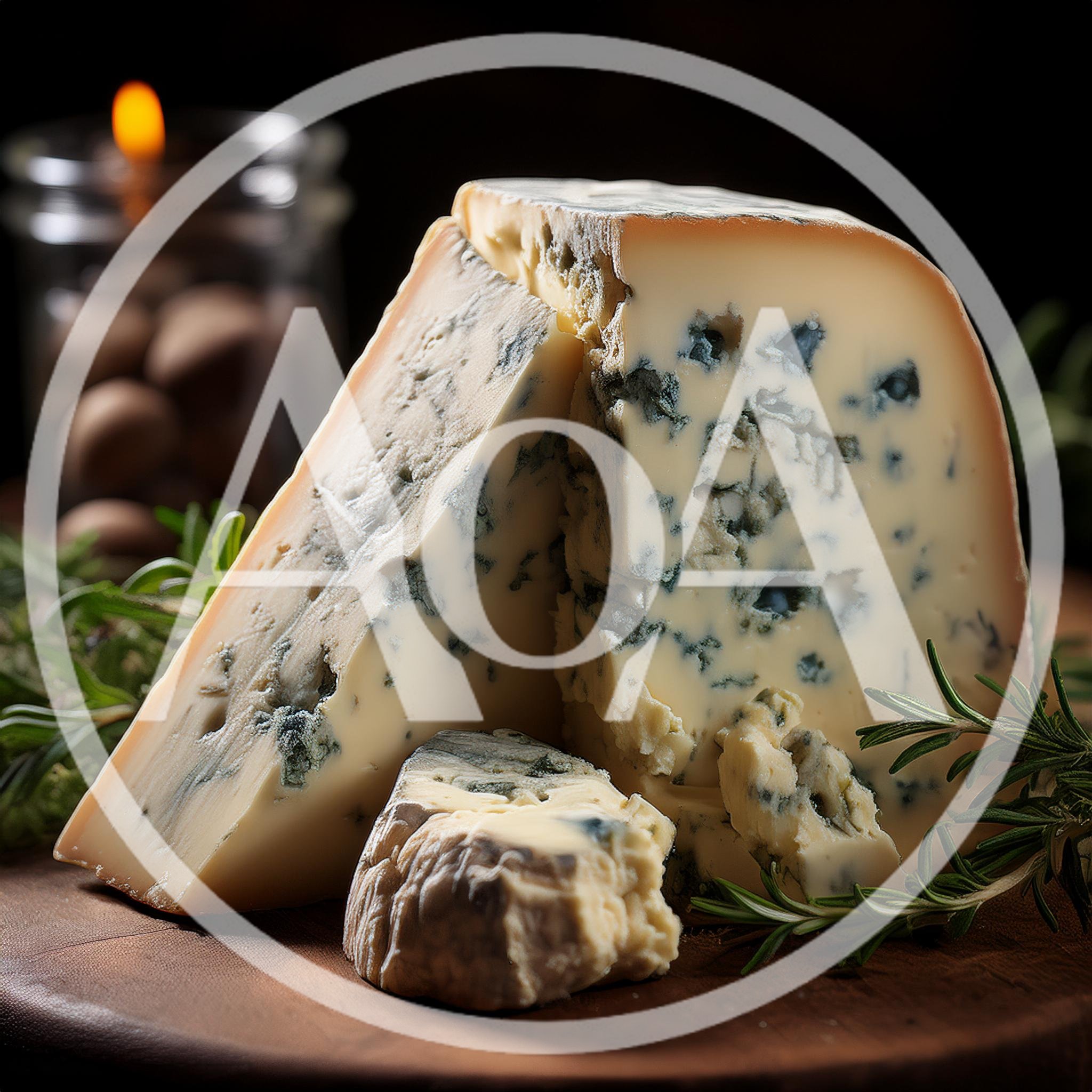 Wedge Of Blue Cheese On Wooden Board