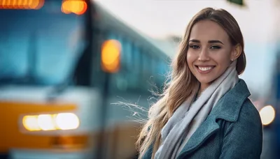 Young Woman Smiling While Waiting At A Train Station