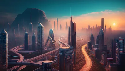 Futuristic Cityscape With Skyscrapers And Elevated Highways