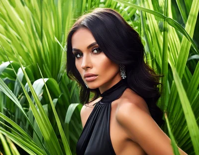 Portrait Of A Beautiful Woman In Tropical Foliage