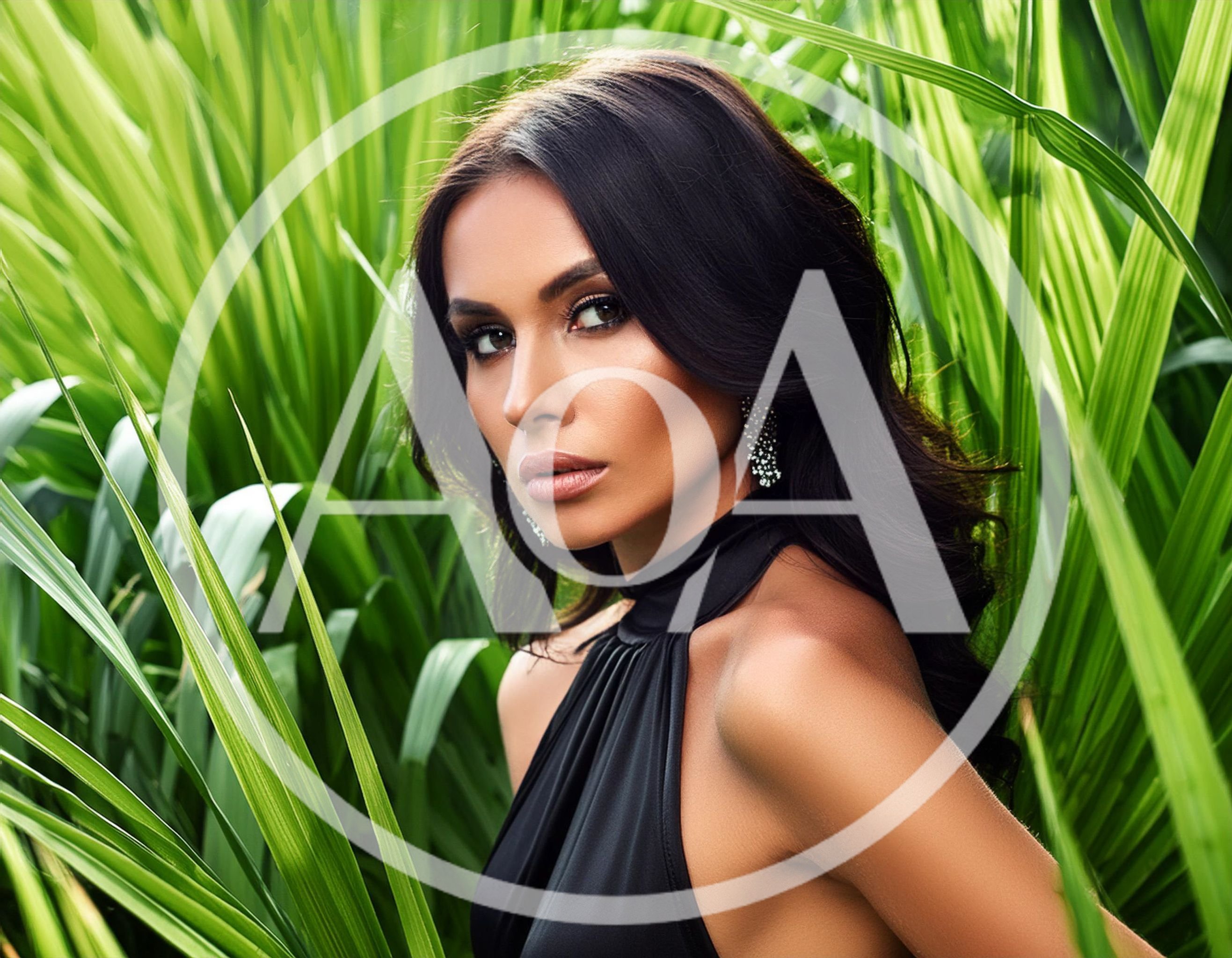 Portrait Of A Beautiful Woman In Tropical Foliage