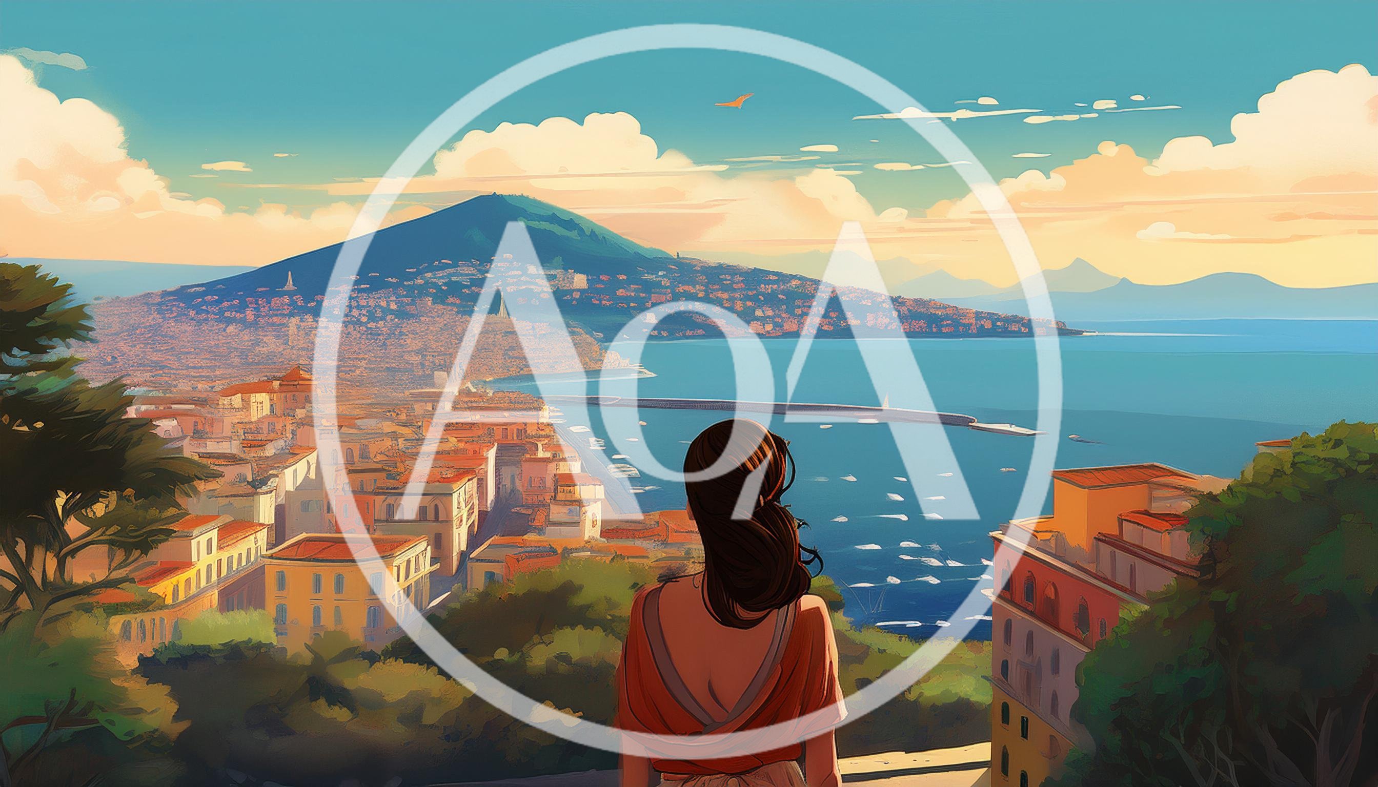 Woman Overlooking Naples Bay And Mount Vesuvius