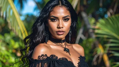 Portrait Of A Beautiful Woman In Tropical Setting
