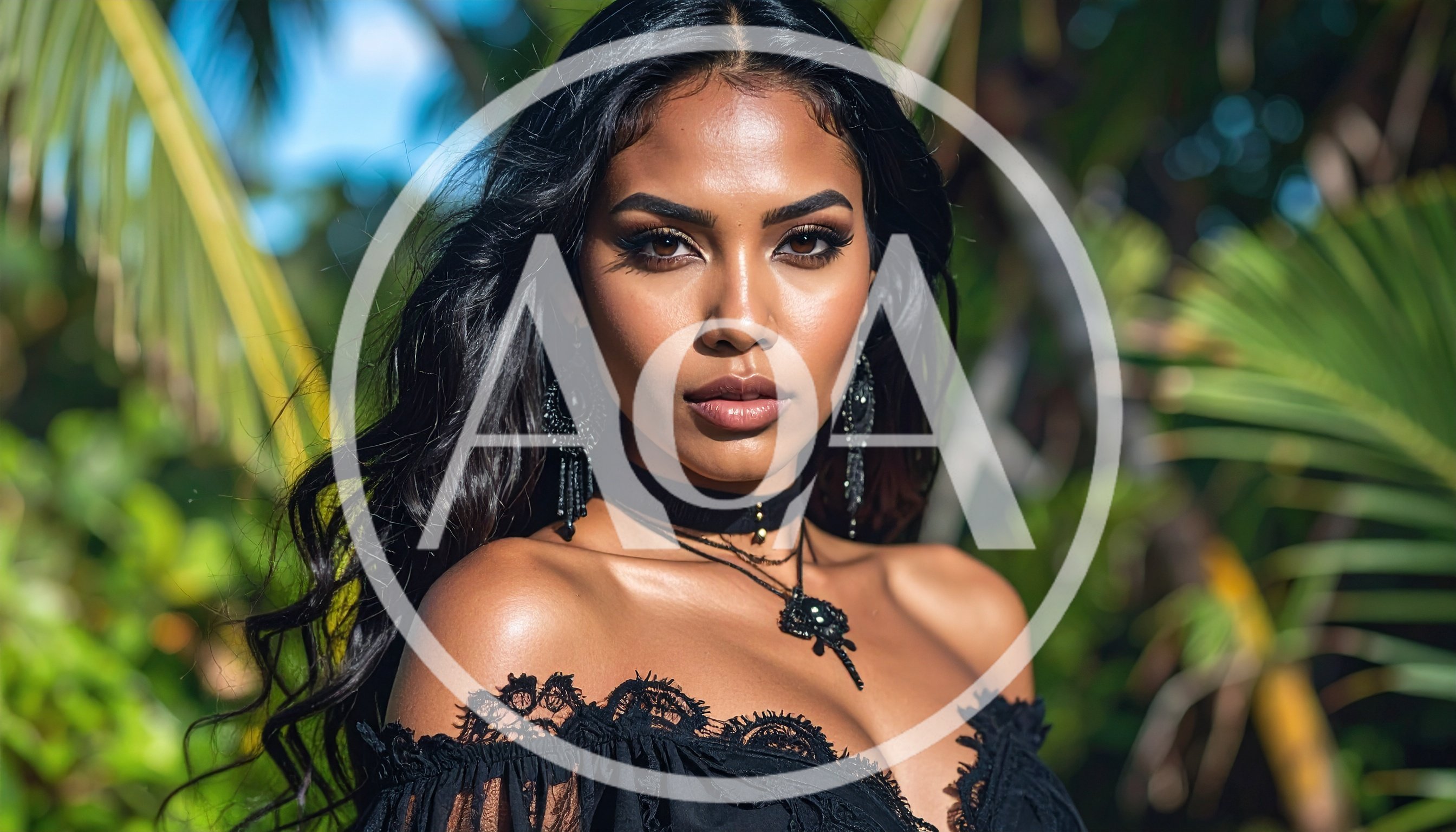 Portrait Of A Beautiful Woman In Tropical Setting