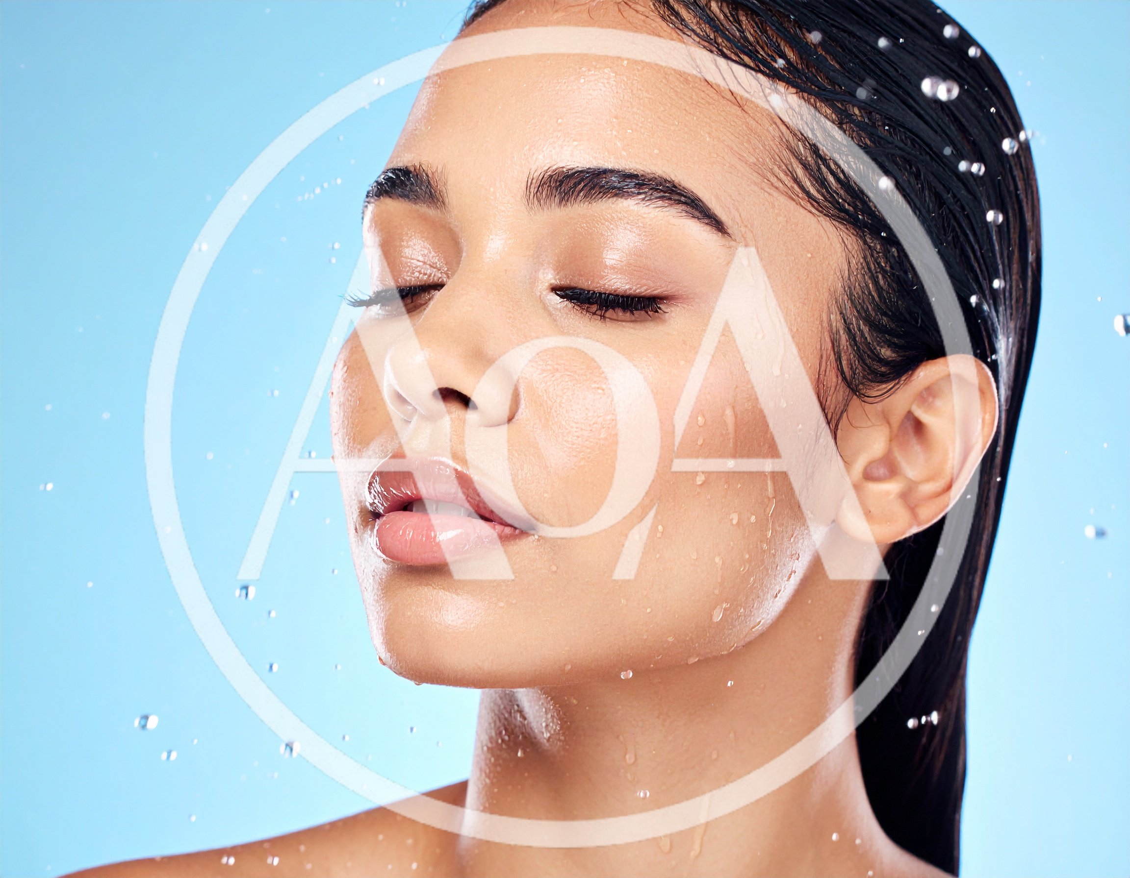 Young Woman With Wet Skin And Hair Under Water Spray