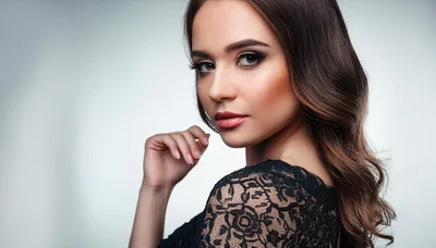 Portrait Of A Beautiful Woman In Black Lace Dress