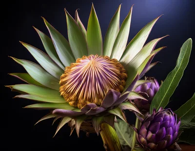 Artichoke Flower Bloom Against Dark Background