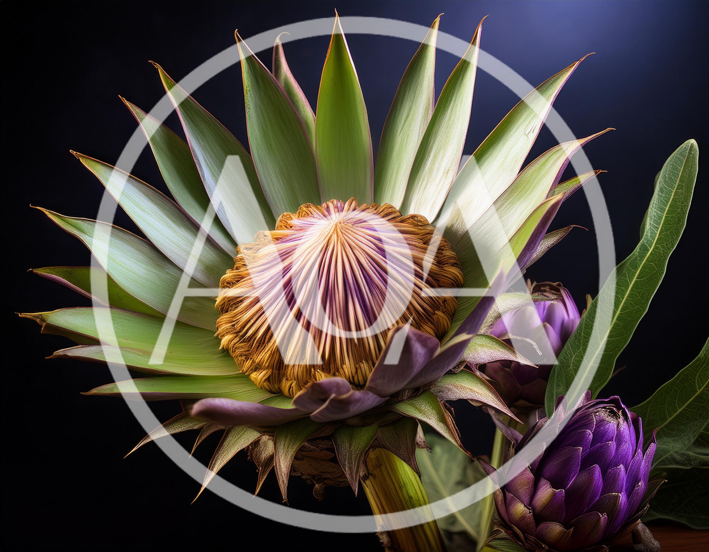 Artichoke Flower Bloom Against Dark Background