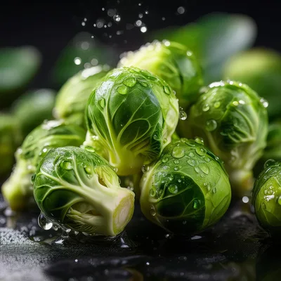 Fresh Brussels Sprouts With Water Droplets