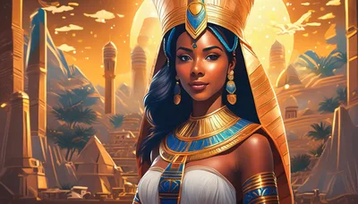 Portrait Of A Beautiful Egyptian Queen In Golden Regalia