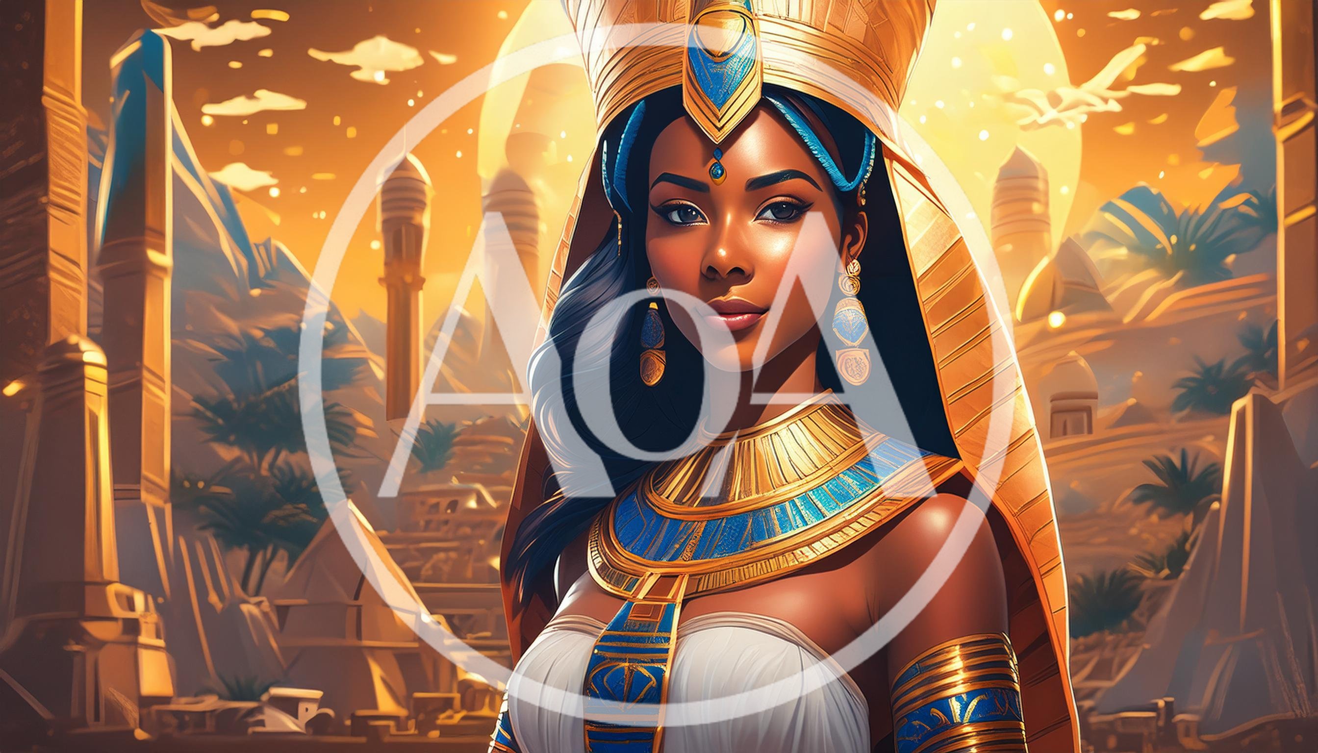 Portrait Of A Beautiful Egyptian Queen In Golden Regalia
