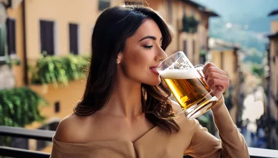 Young Woman Drinking Beer on a Sunny Balcony