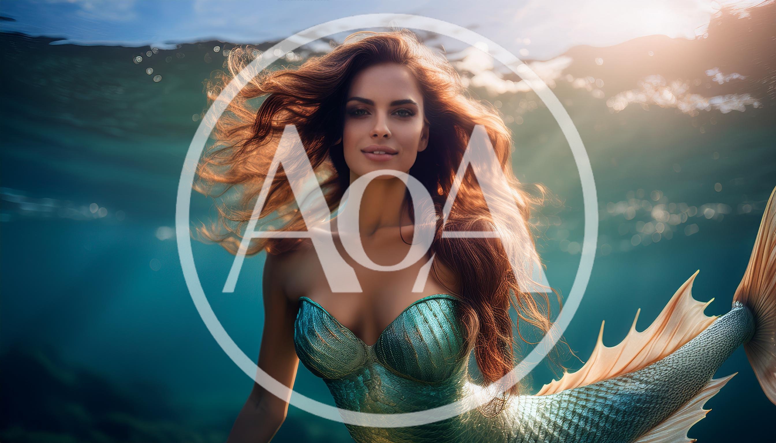 Beautiful Mermaid Swimming Underwater In Sunlight