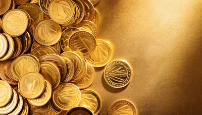 Pile of Shiny Gold Coins on Metallic Surface
