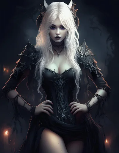Gothic Fantasy Queen With White Hair And Horns