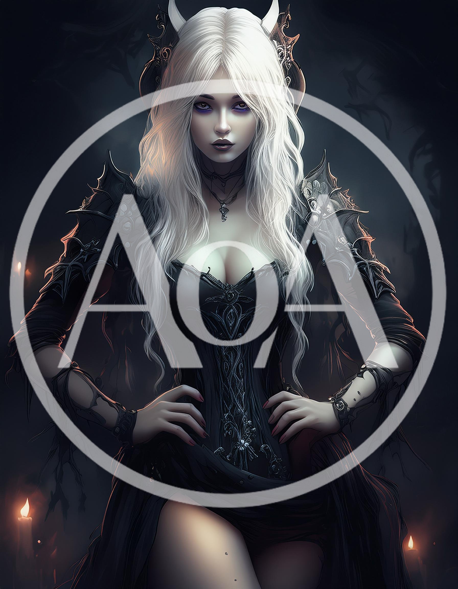 Gothic Fantasy Queen With White Hair And Horns