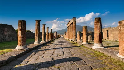 Ancient Roman Ruins Of Pompeii With Mount Vesuvius