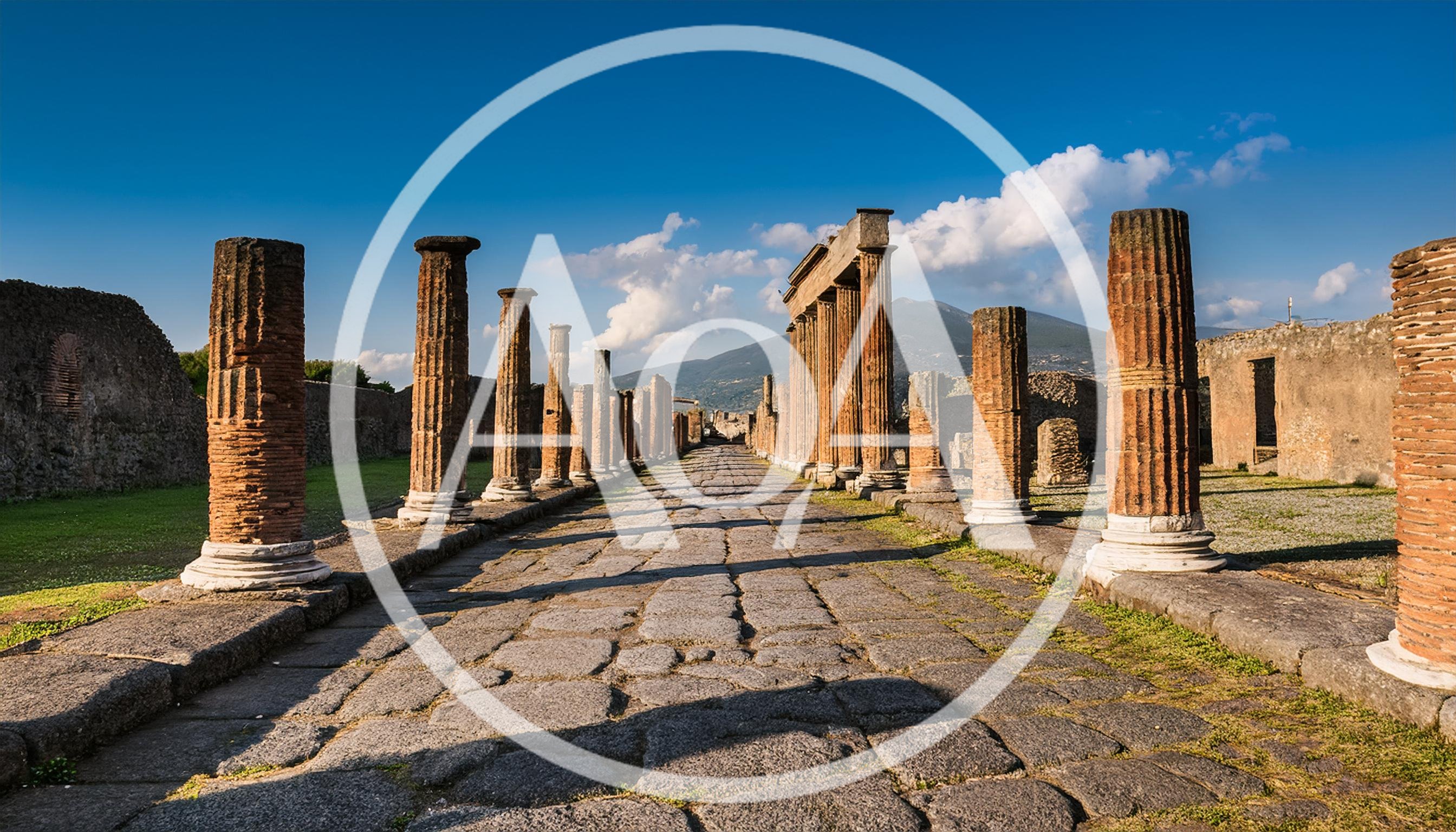 Ancient Roman Ruins Of Pompeii With Mount Vesuvius
