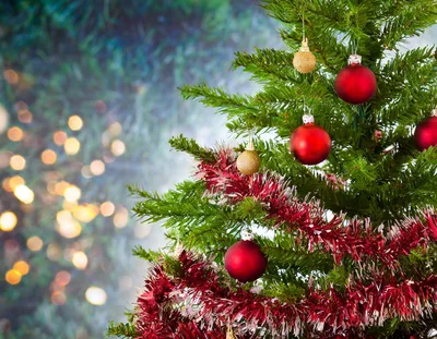Christmas Tree Decorated With Red And Gold Ornaments