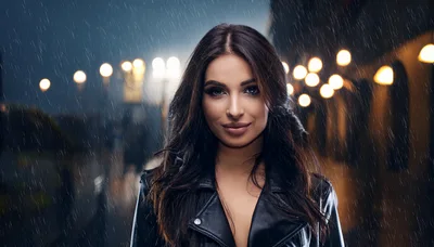 Portrait Of A Beautiful Woman In The Rain