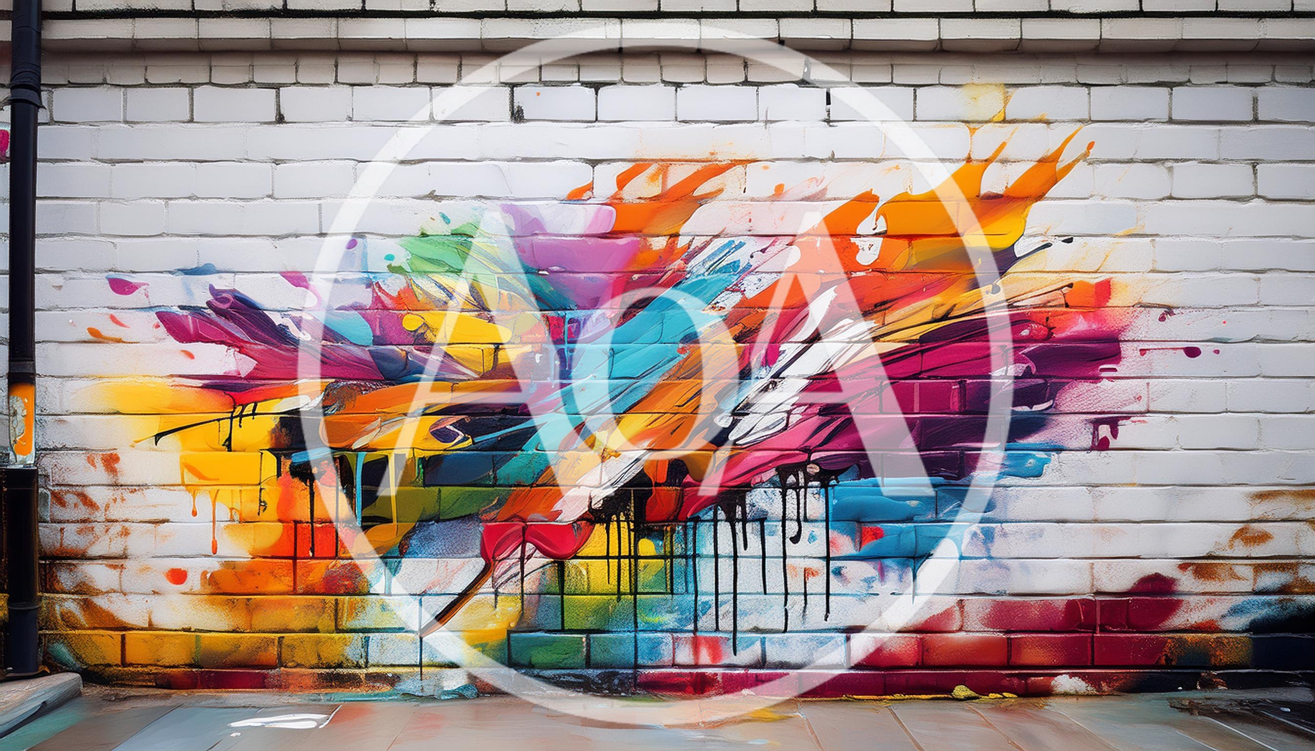 Vibrant Abstract Graffiti Art On White Brick Wall