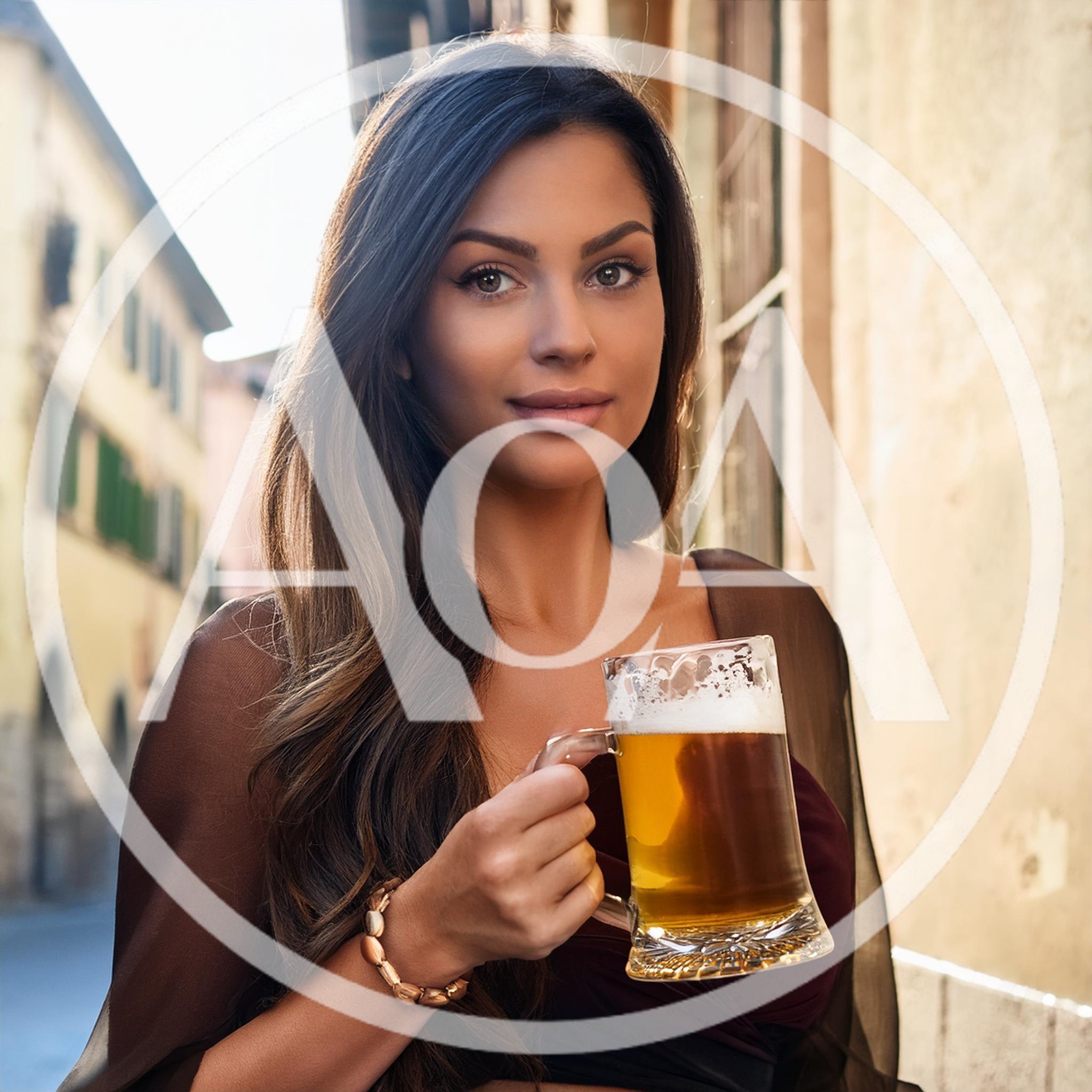 Beautiful Woman Holding A Glass Of Beer Outdoors