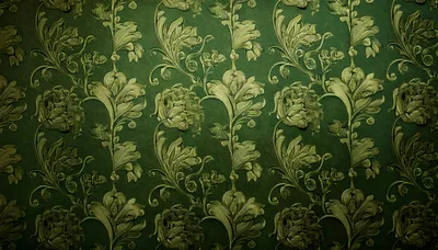 Vintage Green And Gold Floral Damask Wallpaper Pattern