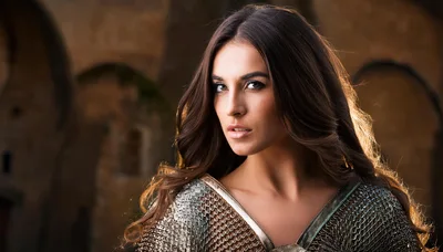 Portrait Of A Beautiful Woman In Medieval Chainmail Armor
