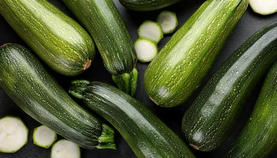 Fresh Green Zucchini Squash on Dark Background