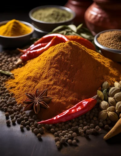 Heap of Turmeric Powder Surrounded by Assorted Spices