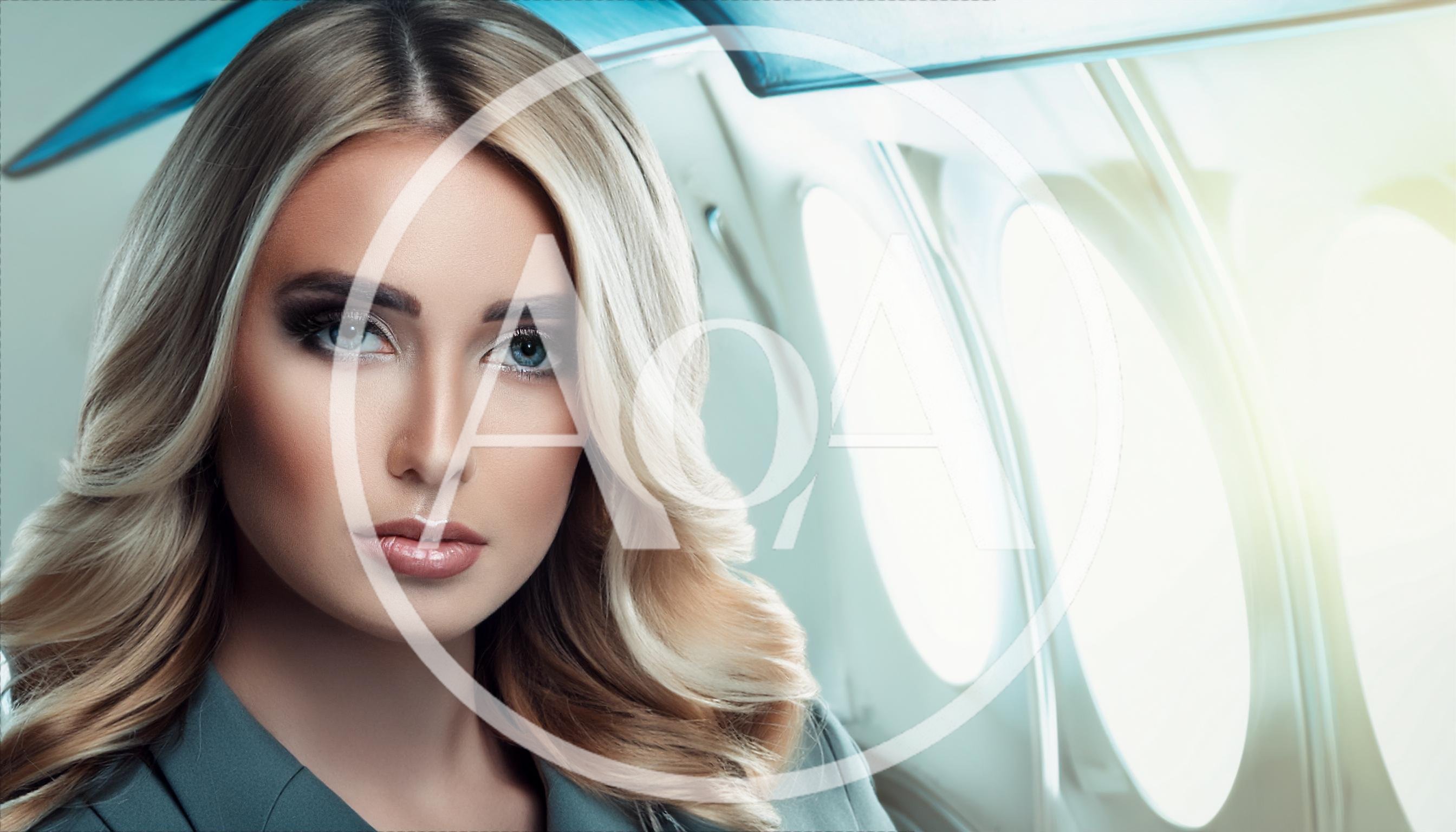 Portrait Of A Beautiful Blonde Woman On An Airplane