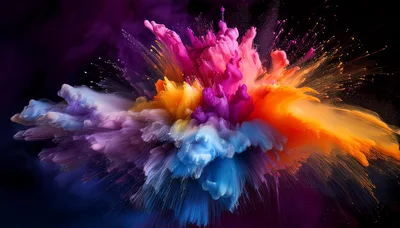 Vibrant Multi-Colored Powder Explosion Against Dark Background