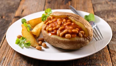 Baked Potato With Beans And Potato Wedges