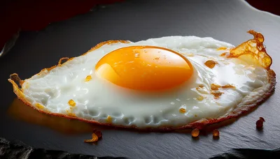 Single Fried Egg On A Dark Slate Plate