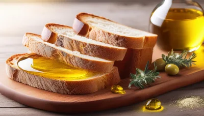 Slices Of Fresh Bread With Olive Oil