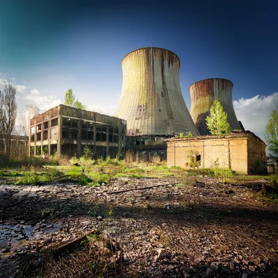 Abandoned Industrial Power Plant With Cooling Towers