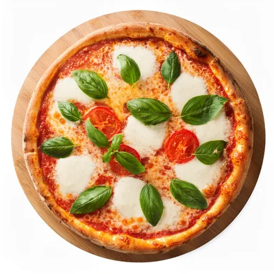 Fresh Margherita Pizza On A Wooden Serving Board