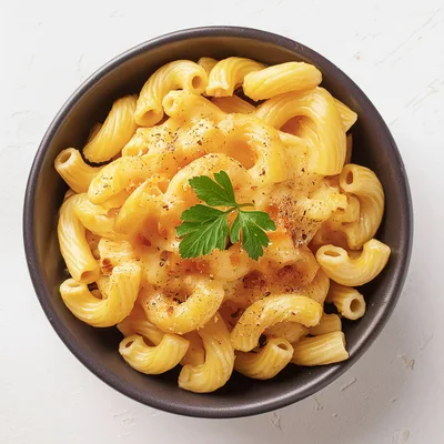 Bowl Of Creamy Macaroni And Cheese With Parsley