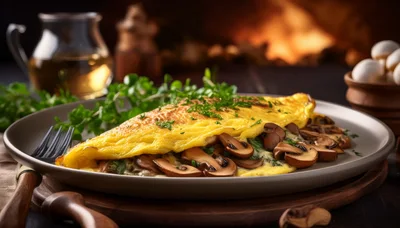 Gourmet Mushroom Omelet Served on a Rustic Plate