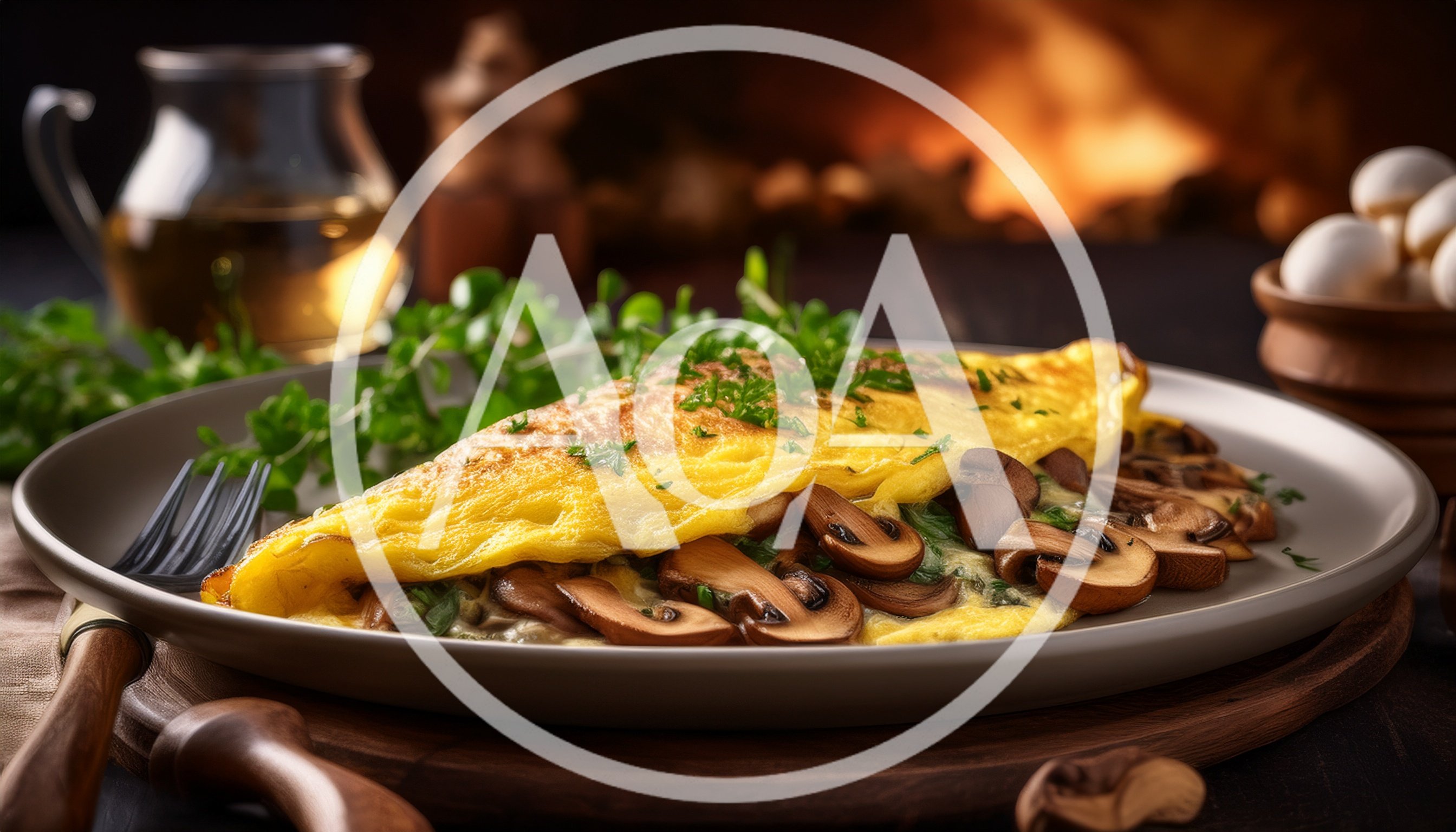 Gourmet Mushroom Omelet Served on a Rustic Plate