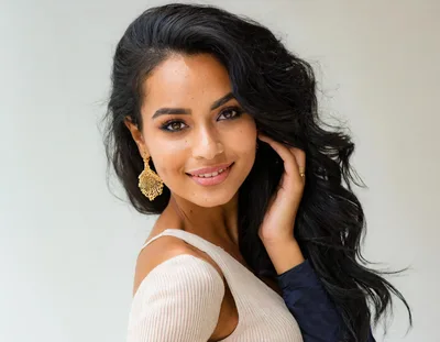 Portrait Of A Beautiful Young Woman With Long Dark Hair