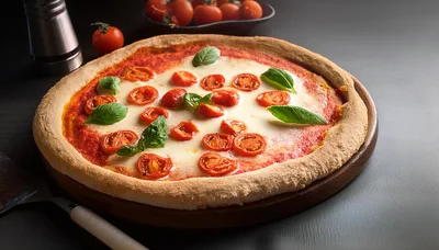 Fresh Margherita Pizza With Cherry Tomatoes And Basil