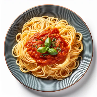 Spaghetti Pasta With Tomato Sauce And Fresh Basil
