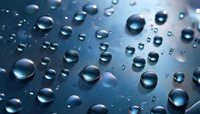 Water Droplets On A Textured Blue Surface