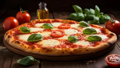 Fresh Margherita Pizza With Basil And Tomatoes