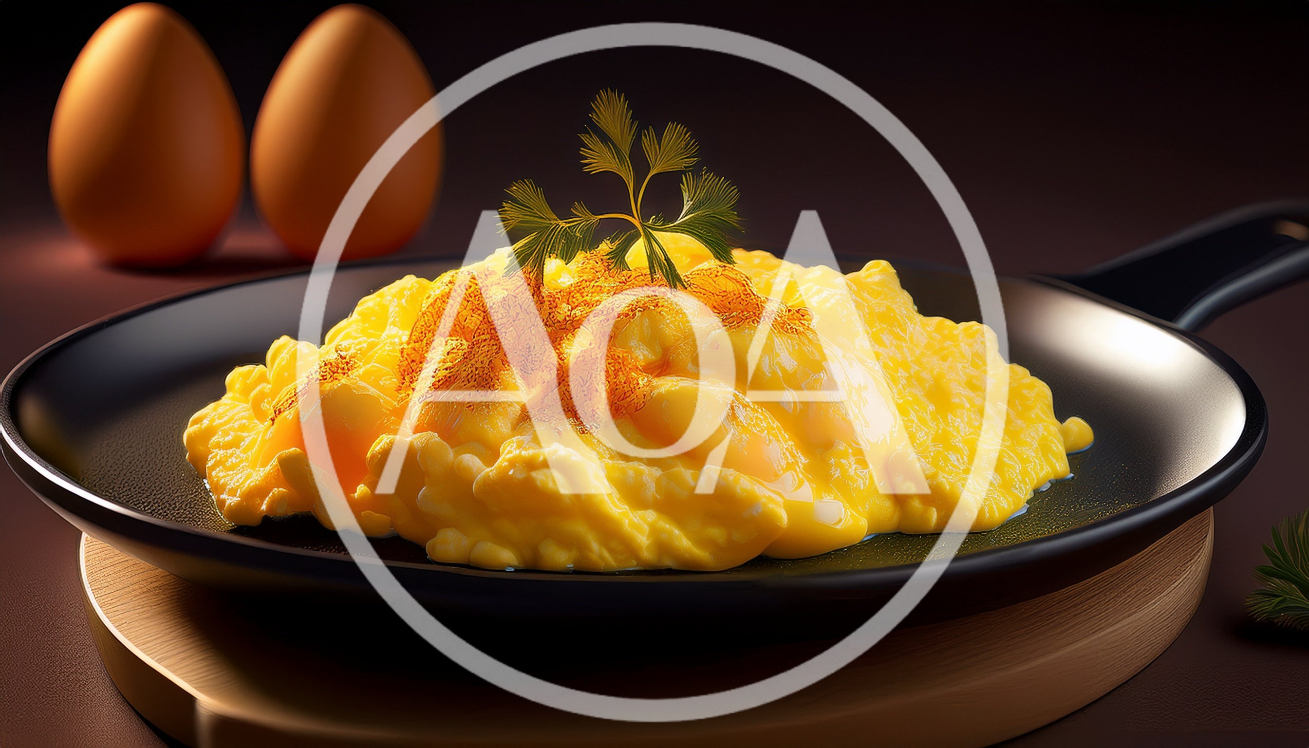 Scrambled Eggs Served In A Black Frying Pan
