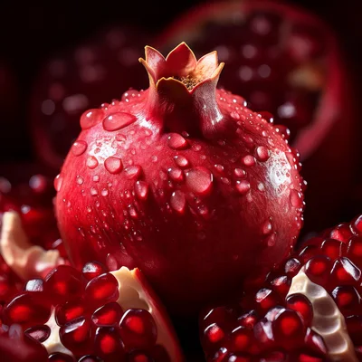 Fresh Whole Pomegranate With Water Droplets