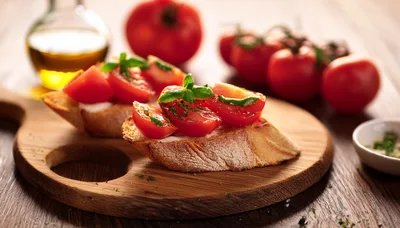 Fresh Tomato Bruschetta on a Wooden Cutting Board