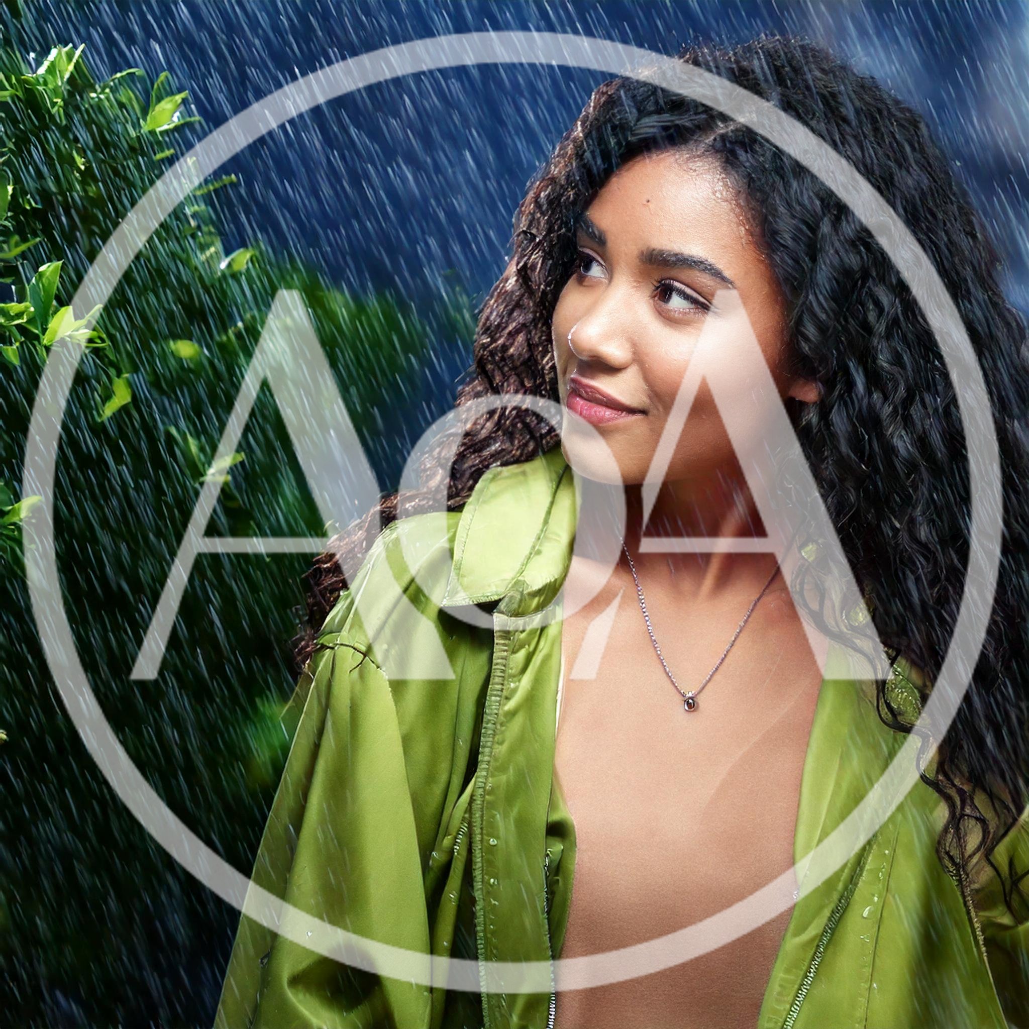 Young Woman Standing Outdoors During A Rainstorm